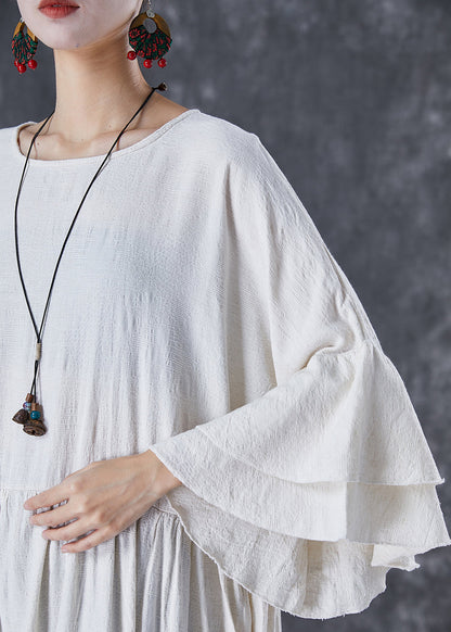 White Oversized Exra Large Hem Linen Maxi Dresses Flare Sleeve Td1057