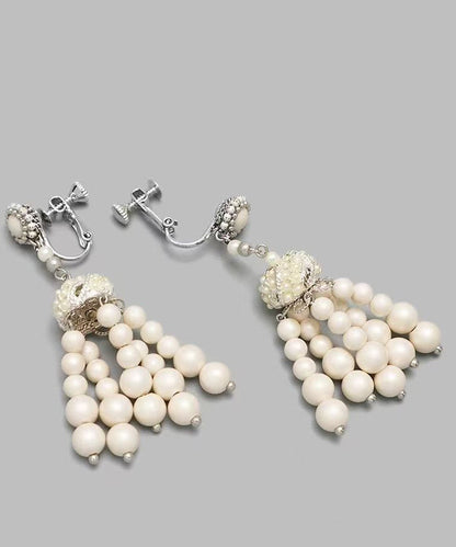 White Sterling Silver Pearl Tassel Drop Earrings