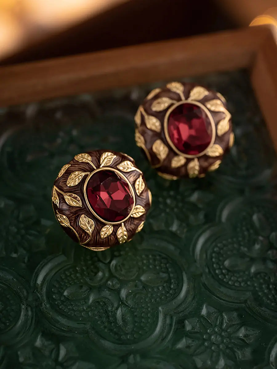 Leaf Copper Round Earrings