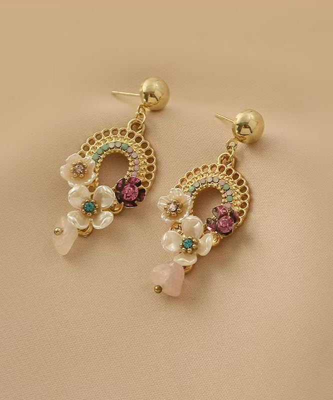 Vogue Gold Alloy Acrylic Hollow Out Tassel Drop Earrings