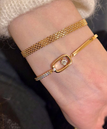 Vogue Gold Stainless Steel Zircon Chain Bracelet Two-piece Set