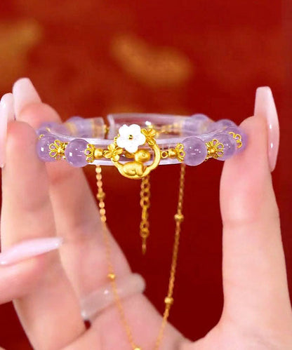 Vogue Purple Sterling Silver Overgild Inlaid Crystal Rabbit Chain Bracelet