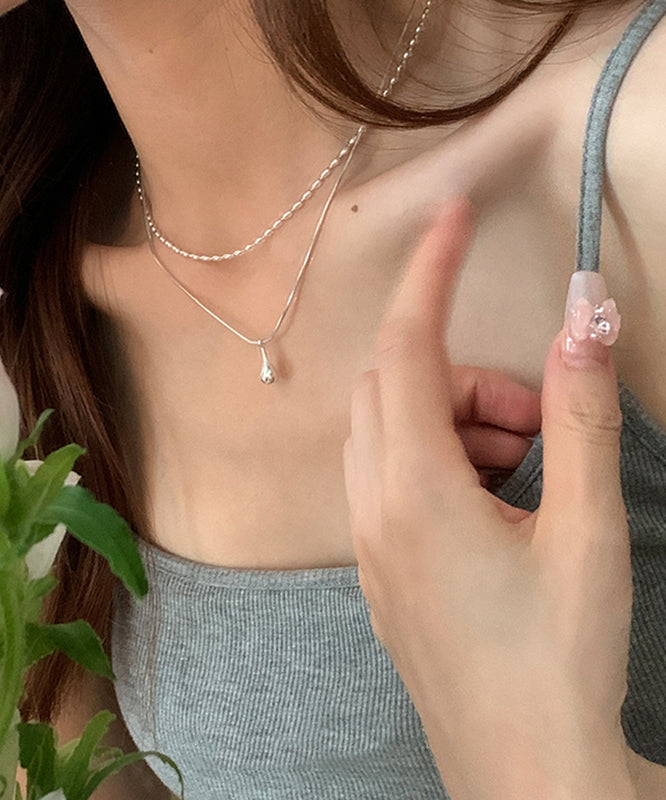 Vogue Silk Sterling Silver Double-layer Water Drop Pendant Necklace