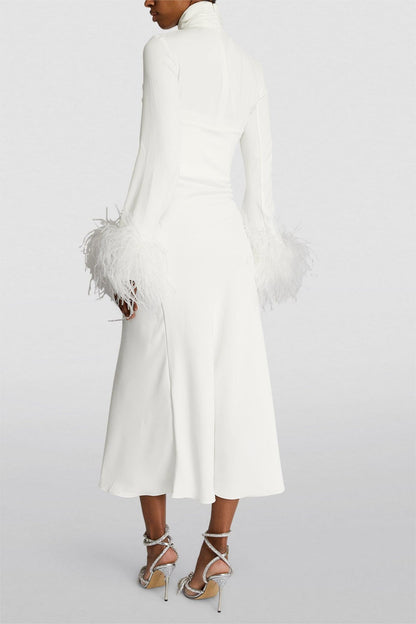 Feather High Neck Midi Dress