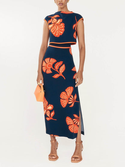 Exquisite Plant and Flower Print Cap Sleeve Short T-shirt