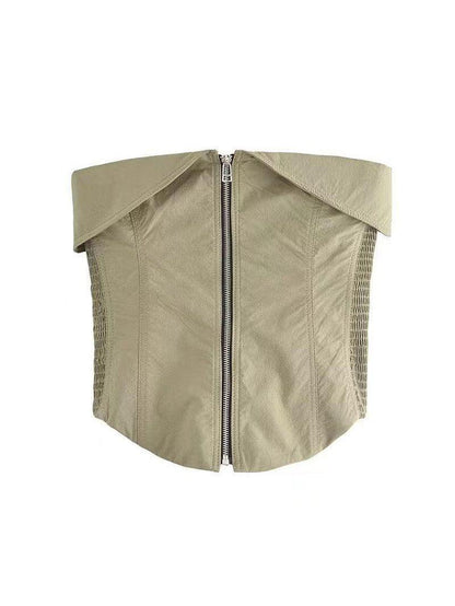 Zipper Tube Fold Top & Cargo Pants Coord Set