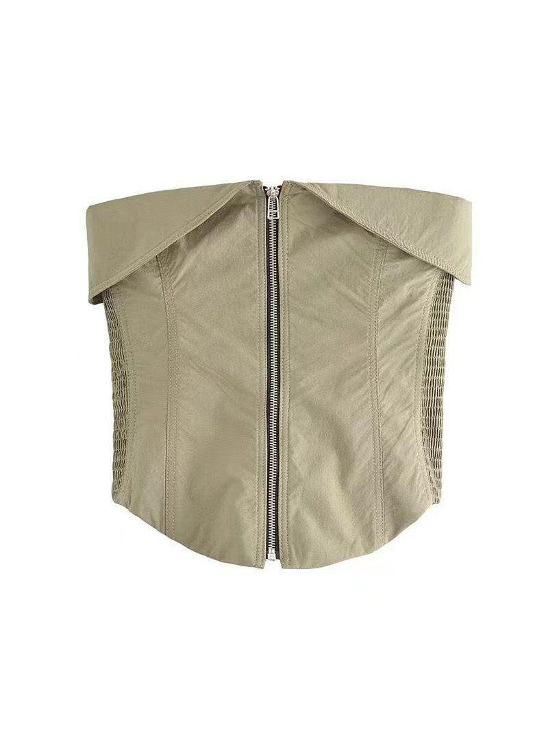 Zipper Tube Fold Top & Cargo Pants Coord Set