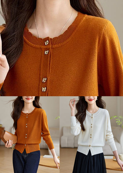 New Orange O Neck Button Cozy Wool Knit Coat Fall Qv062