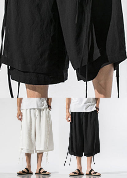 White Pockets Elastic Waist Crop Pants Summer Yt022