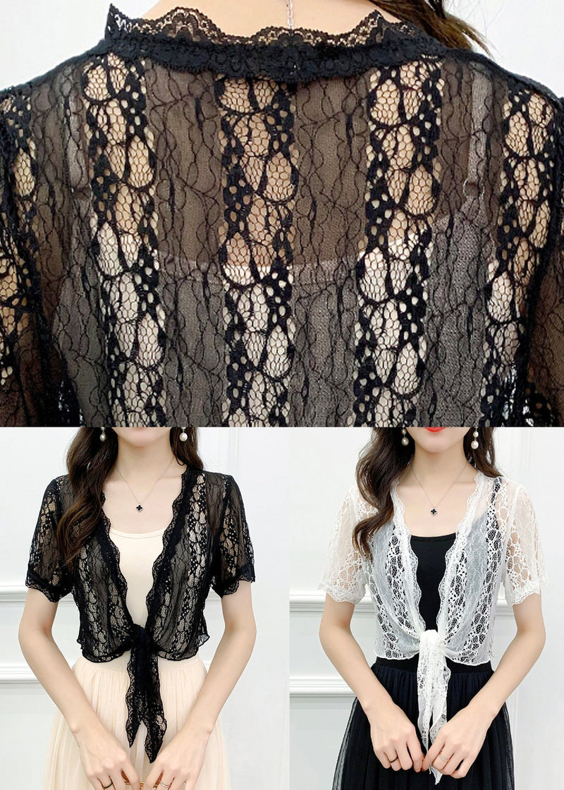 Slim Fit Black Lace Up Hollow Out Lace Cardigans Summer As1031