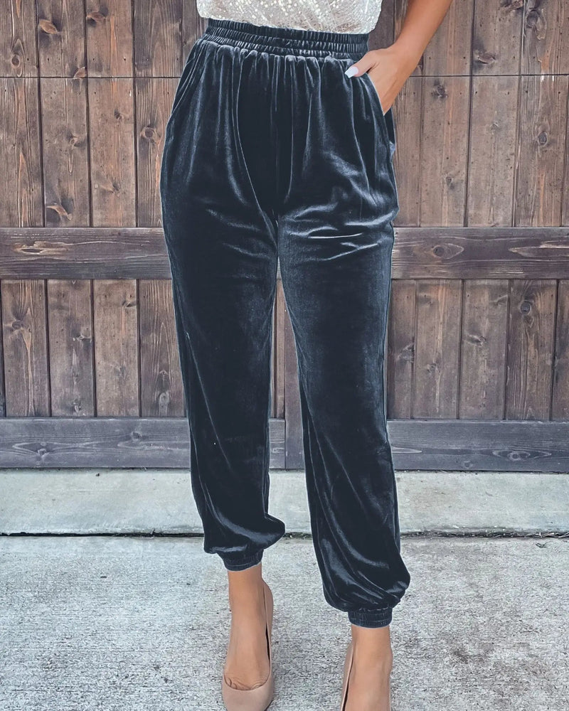 Winter's New Soft Stretch Velvet Velour Joggers With Pockets in 7 Colors Sweatpants