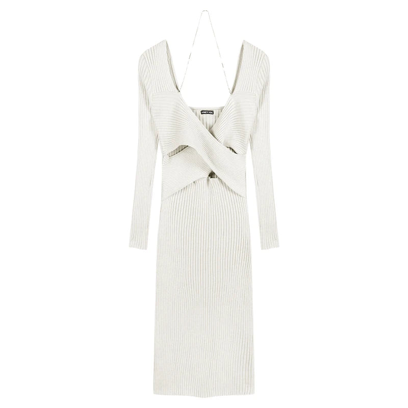V-neck Y2k Designer Knitted Maxi Dress