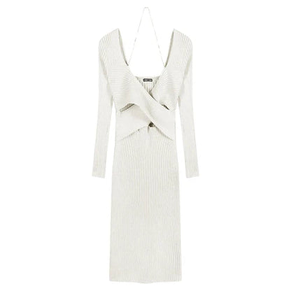 V-neck Y2k Designer Knitted Maxi Dress