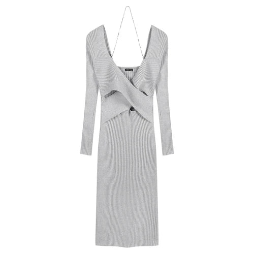 V-neck Y2k Designer Knitted Maxi Dress