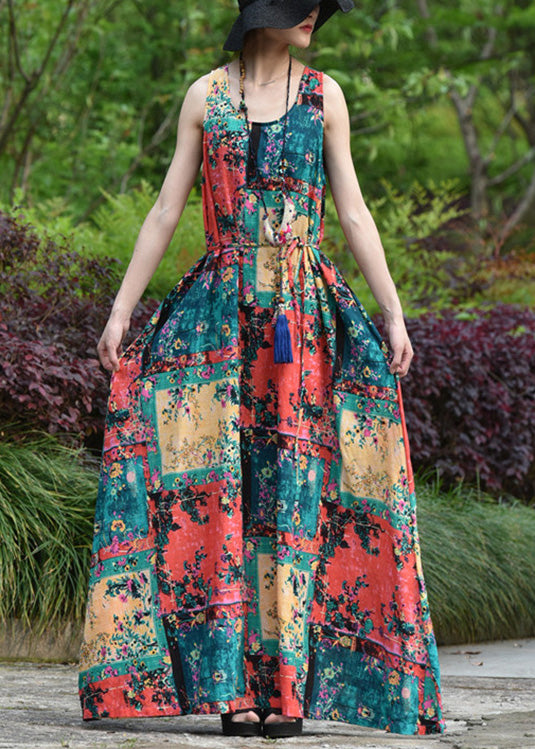Abstract Print Short Sleeve Maxi Dress Lc0053