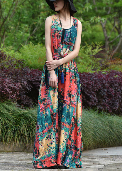 Abstract Print Short Sleeve Maxi Dress Lc0053