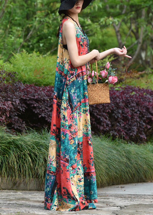 Abstract Print Short Sleeve Maxi Dress Lc0053