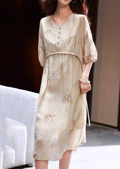 Apricot Print Patchwork Party Long Dress Summer Ww039
