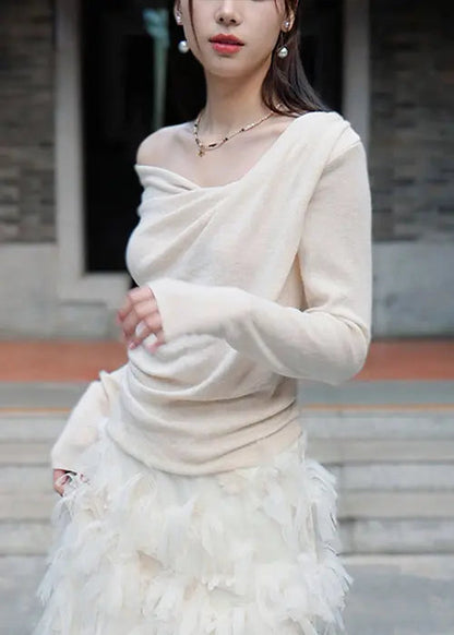 Apricot Asymmetrical Cotton Knit Blouse Spring Cg1054