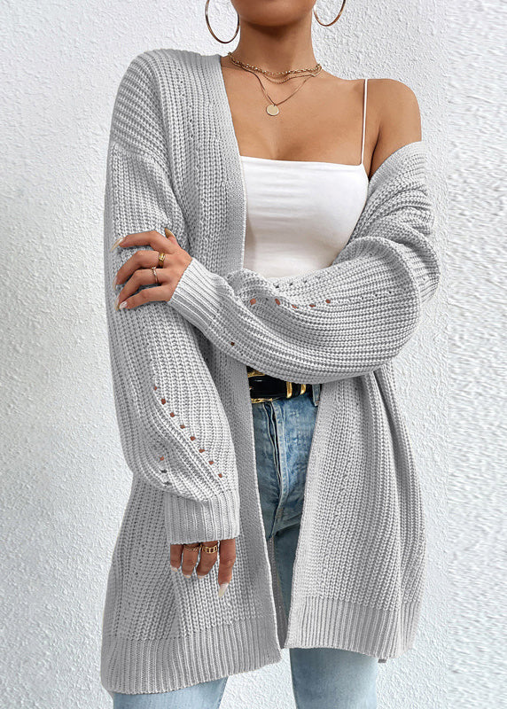 Apricot V Neck Loose Mid Knit Cardigan Fall Qy011