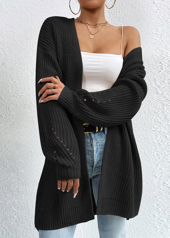 Apricot V Neck Loose Mid Knit Cardigan Fall Qy011