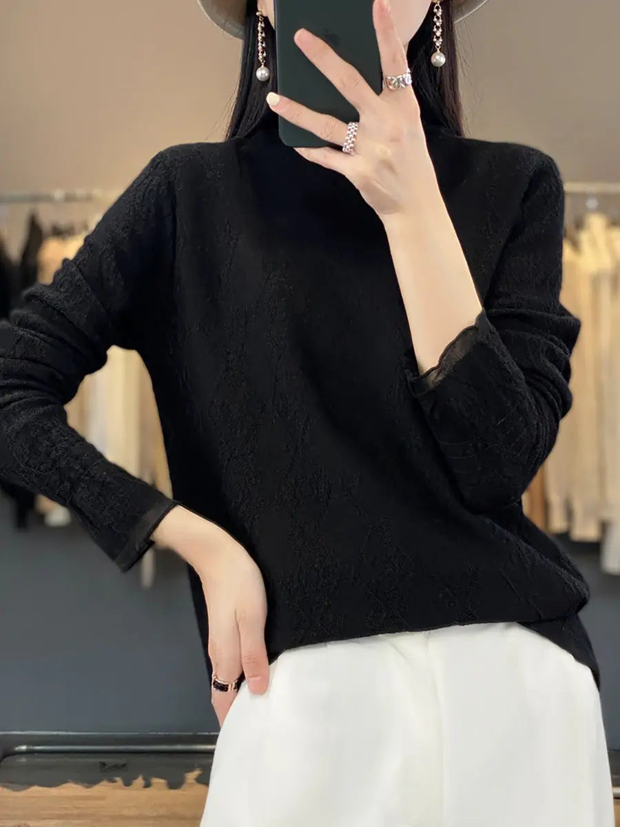 Lacework Knitted Half-turtleneck Blouse