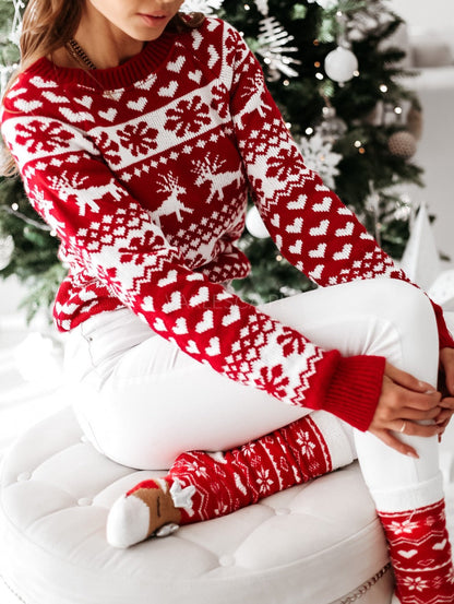 Christmas Sweater Knitted Pullover Sweater Snowflake Elk Print Sweaters