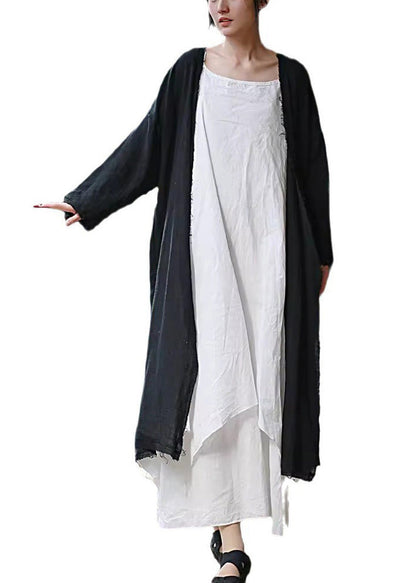 Beige Tasseled Pockets Linen Cardigan Long Sleeve Lk007