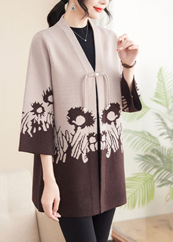 Beige V Neck Cotton Knit Cardigans Spring Ta006