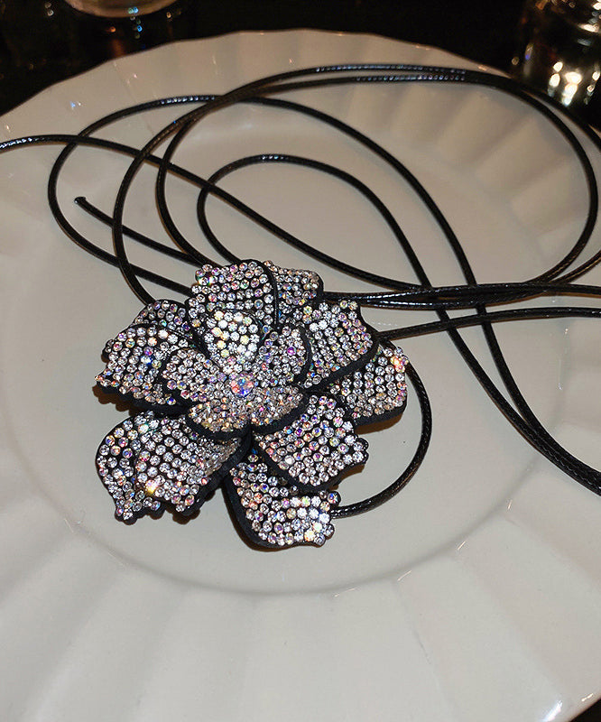 Black Leather Cords Zircon Pendant Necklace Po062