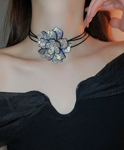 Black Leather Cords Zircon Pendant Necklace Po062