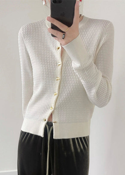 Black O Neck Button Patchwork Knit Cardigan Fall Tu040