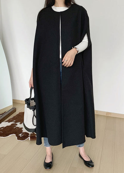 Black Oversized Pockets Woolen Coats Sleeveless Tz019