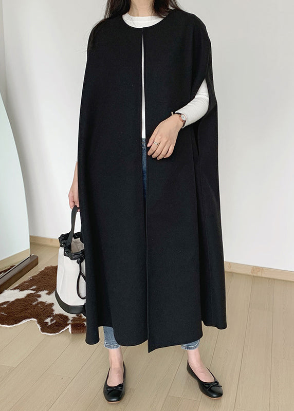 Black Oversized Pockets Woolen Coats Sleeveless Tz019