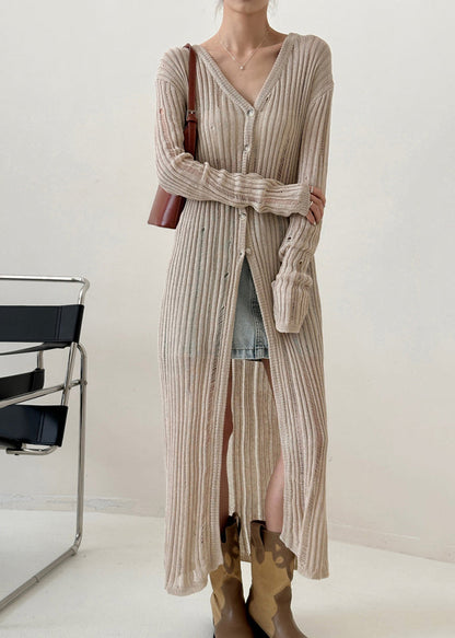 Black V Neck Hollow Out Ice Silk Knit Cardigan Fall Ry009
