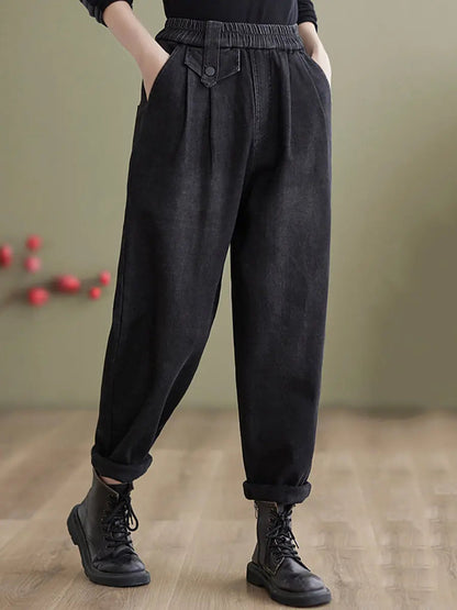 Fleece-lined Denim Harem Pants