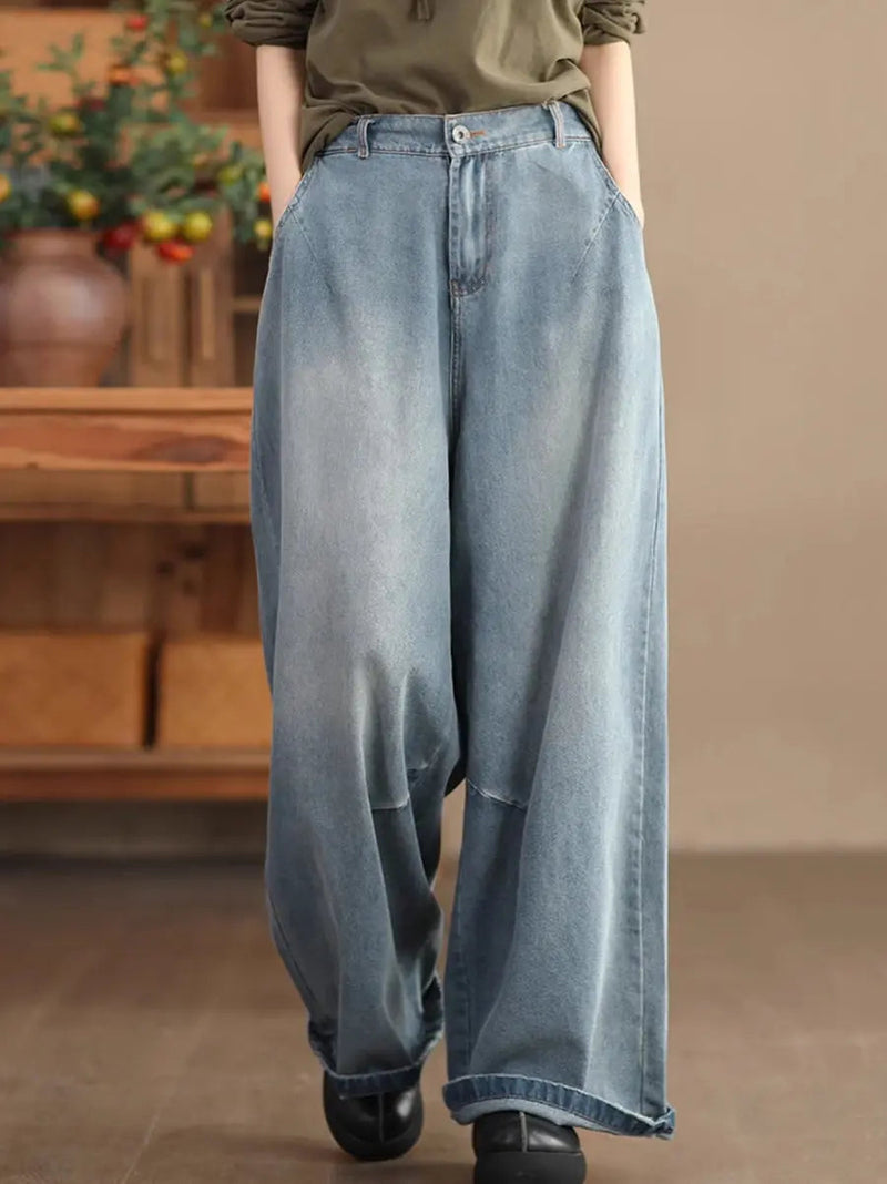 Washed Denim Loose Pants