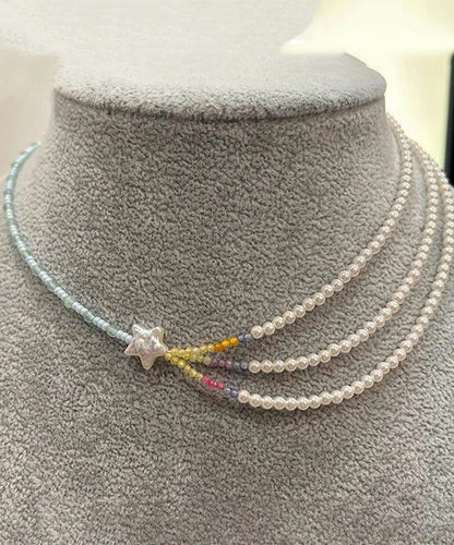 Colorblock Pearl Beads Layered Star Gratuated Bead Necklace