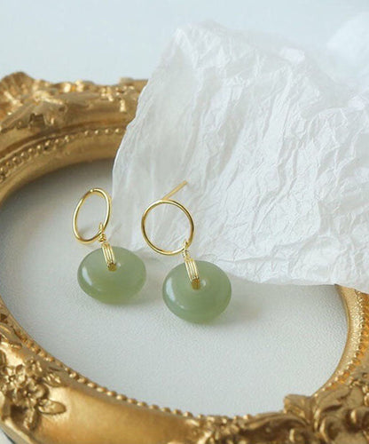 Cyan Sterling Silver Overgild 14k Gold Jade Drop Earrings
