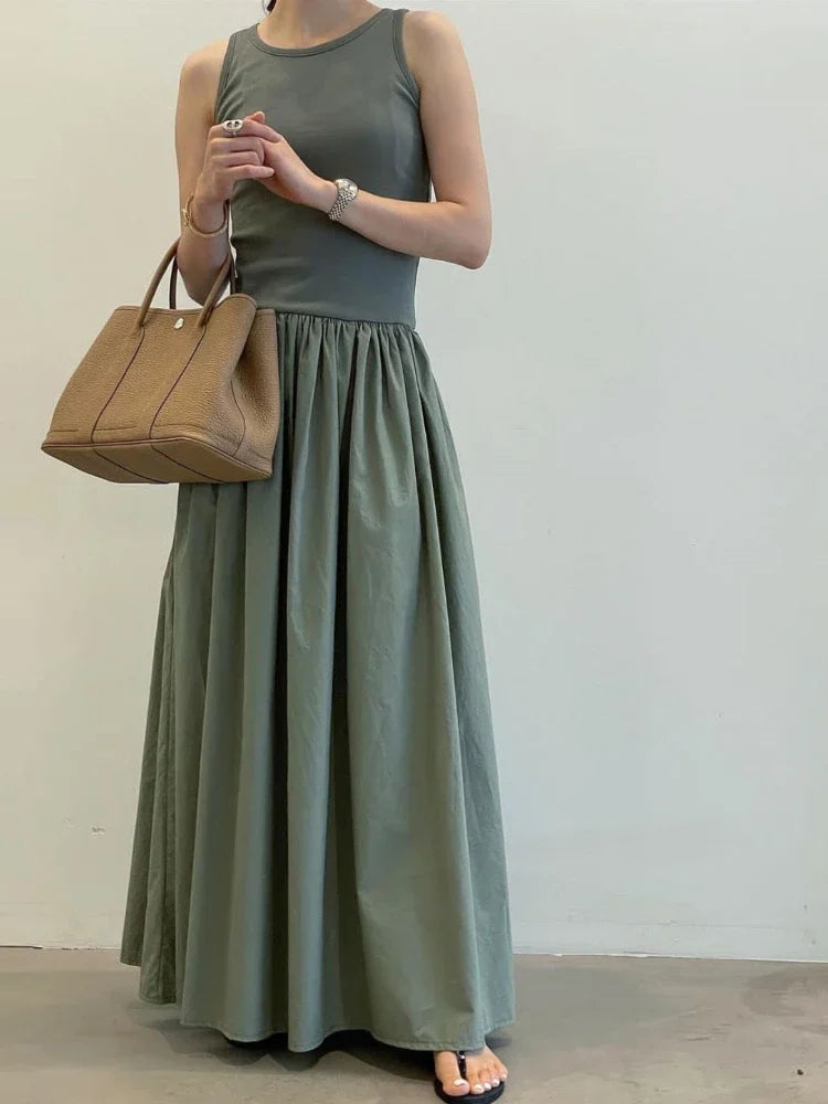 Long Dress Summer Sleeveless Korean Dresses a Line Long Robe Vestidos