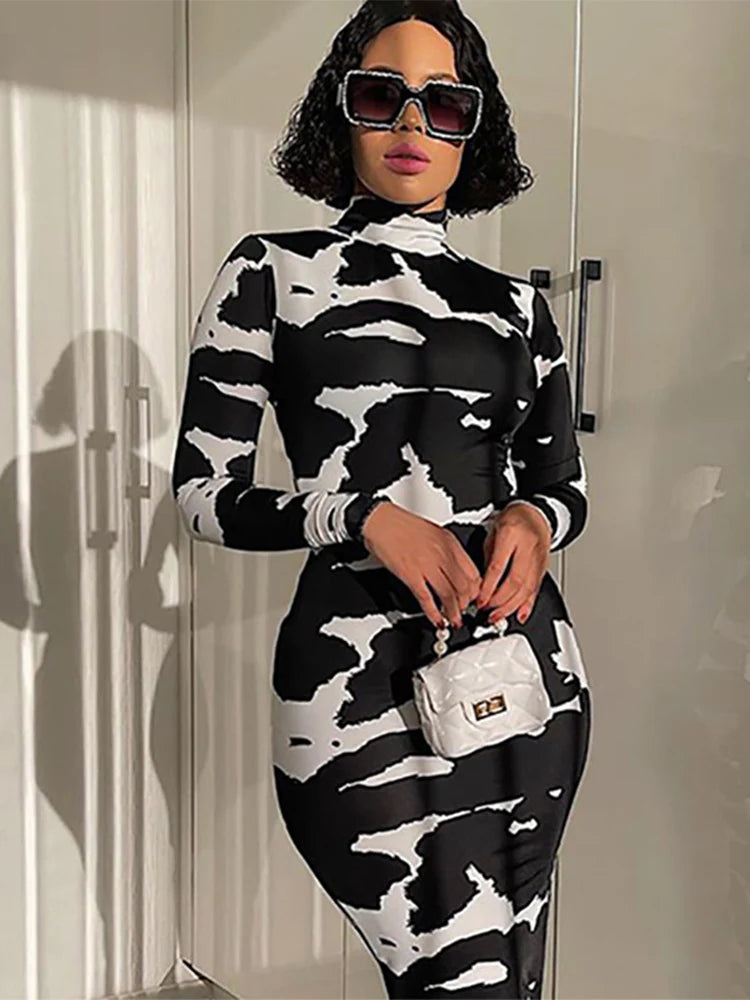 Autumn Printed Pencil Midi Dresses