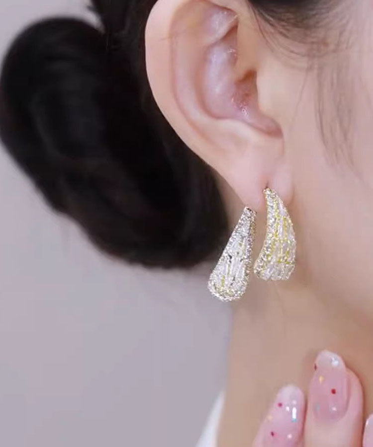 Gold Copper Overgild Zircon Leaves Hoop Earrings