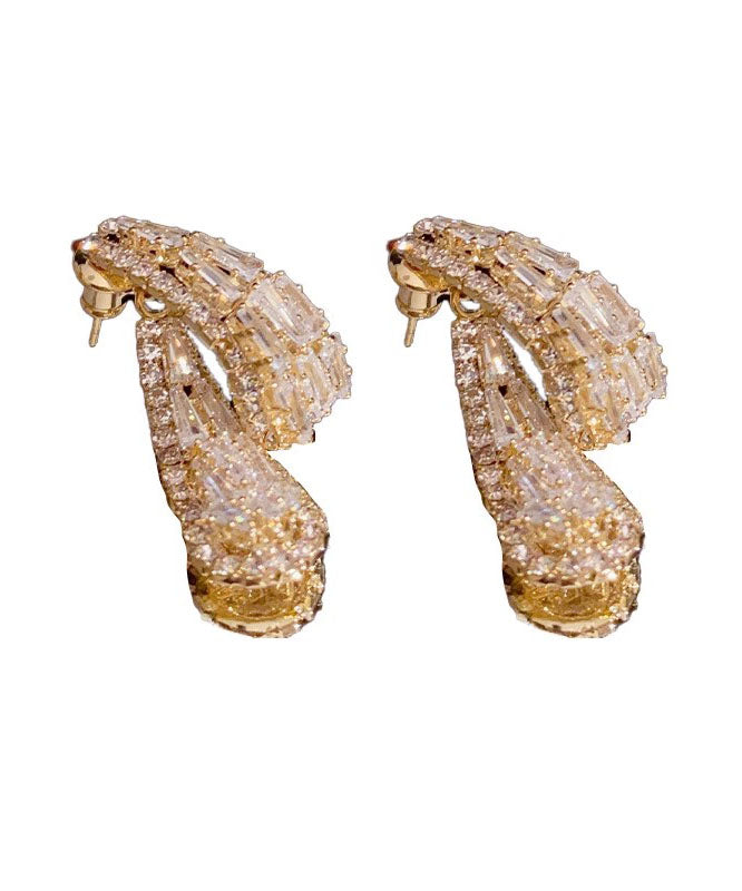 Gold Copper Overgild Zircon Leaves Hoop Earrings