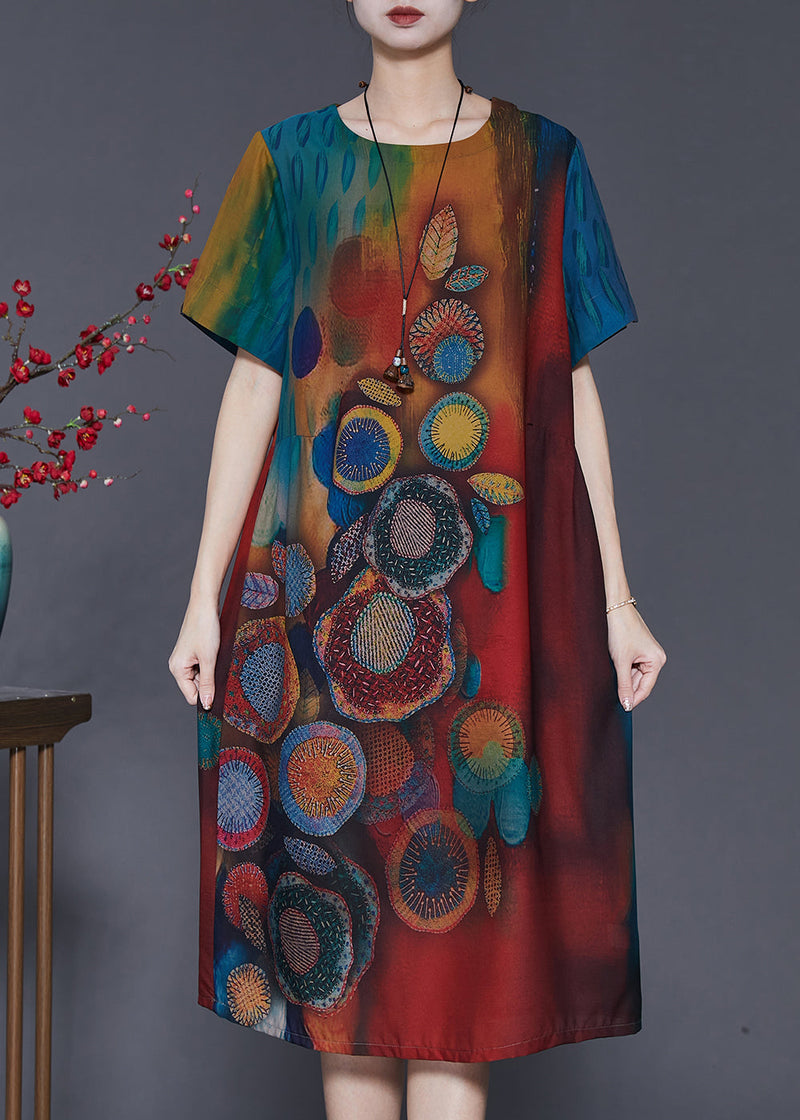 Gradient Color Print Silk Maxi Dresses Summer Sd1034