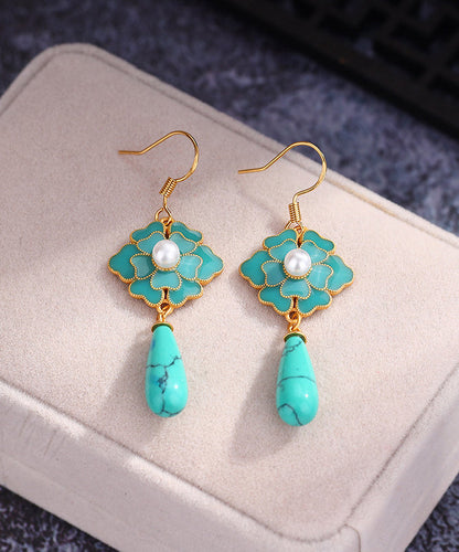 Grass Green Gold Plated Turquoise Drop Earrings