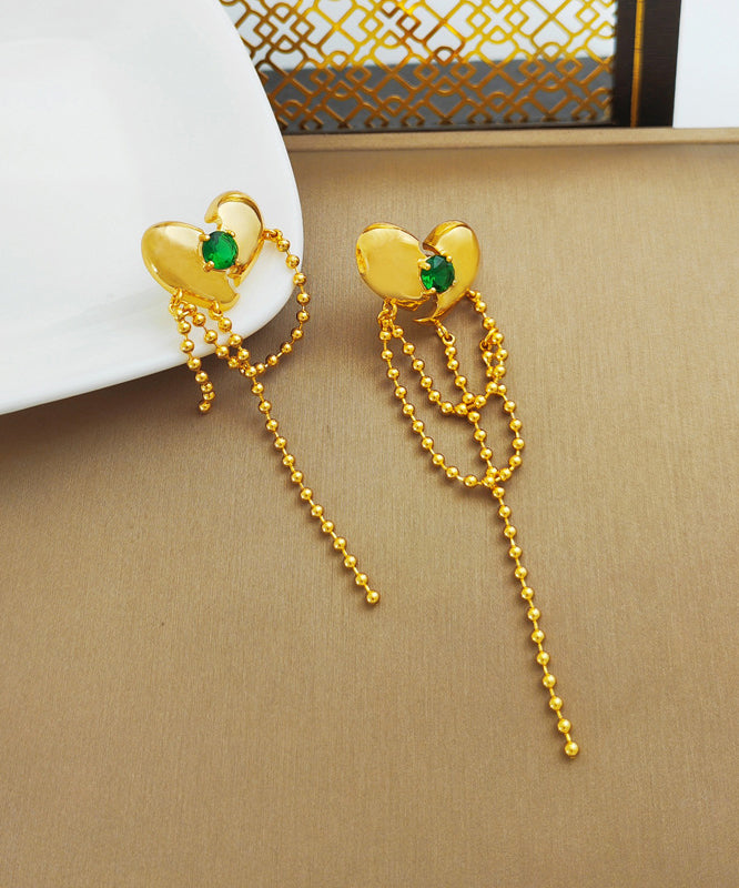 Green Copper Gold Plated Heart Zircon Drop Earrings