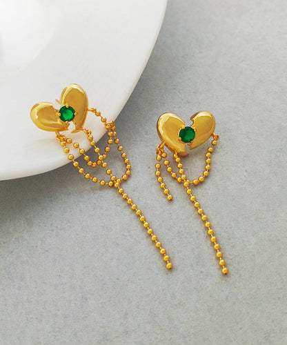 Green Copper Gold Plated Heart Zircon Drop Earrings
