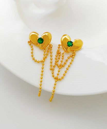 Green Copper Gold Plated Heart Zircon Drop Earrings