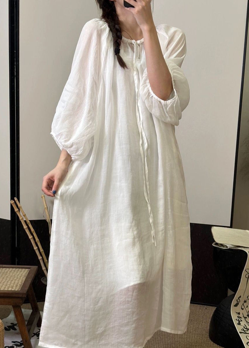 Green Lace Up Linen Long Dresses Fall Mn053