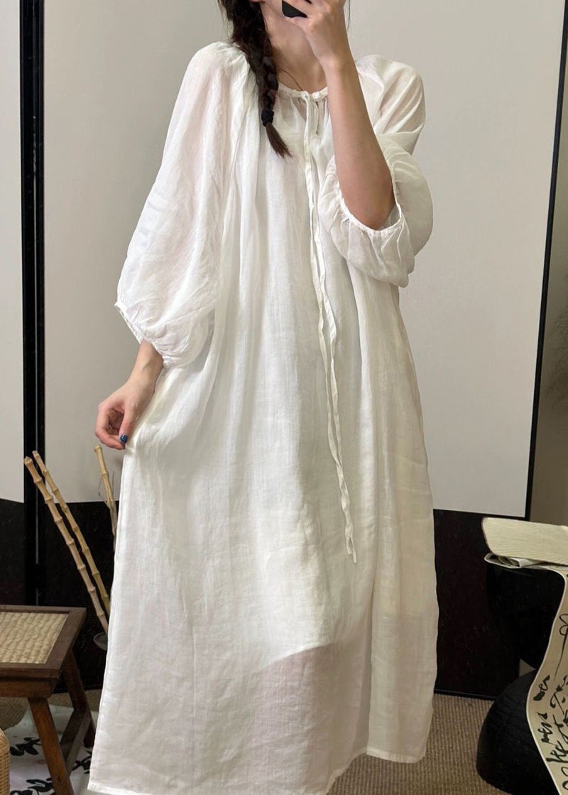 Green Lace Up Linen Long Dresses Fall Mn053